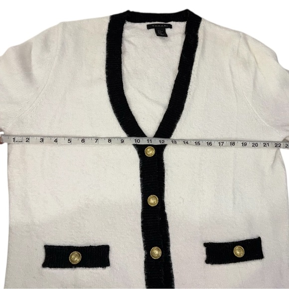 NWOT Tahari Cardigan White w/ Black Trim & Gold Buttons Soft Cardigan Women’s XL - Picture 10 of 11
